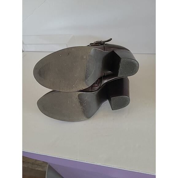 JUSTFAB Willena WMS 5.5 Boots Brown Mid Calf Block Heels Booties Buckle Zip - Picture 9 of 12